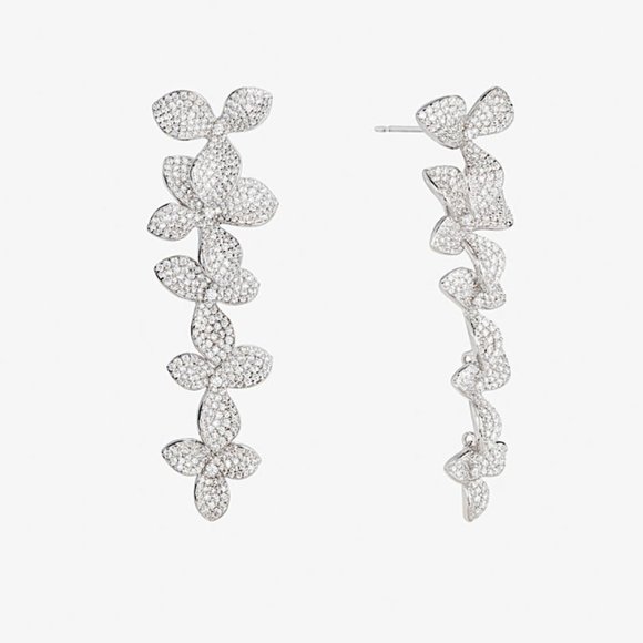 NEW ~ Anthropologie Shashi Cascading Pave Crystal Flower "Liz" Drop Earrings - Picture 3 of 12